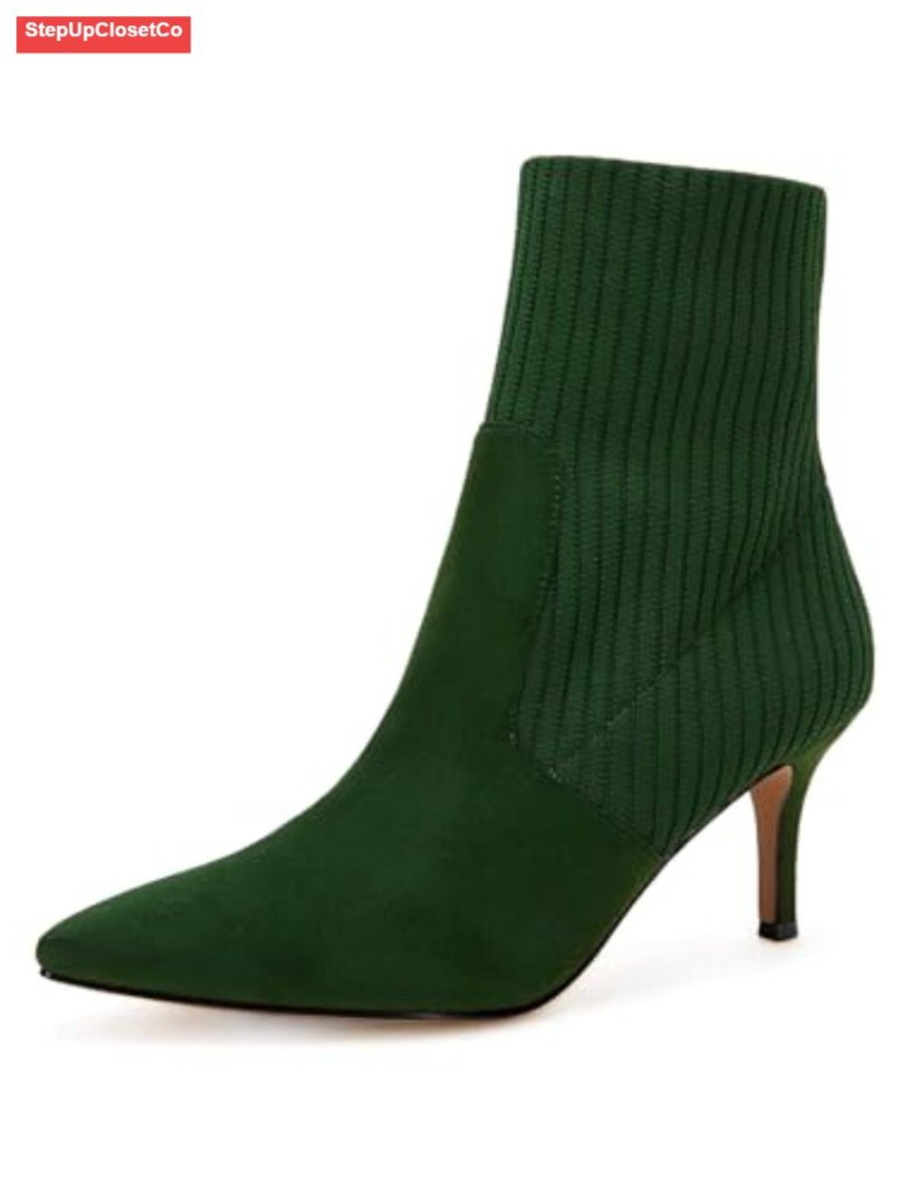 Women's Pointed Toe Ankle Boots Stiletto Kitten Heel Knit Faux Suede Sock